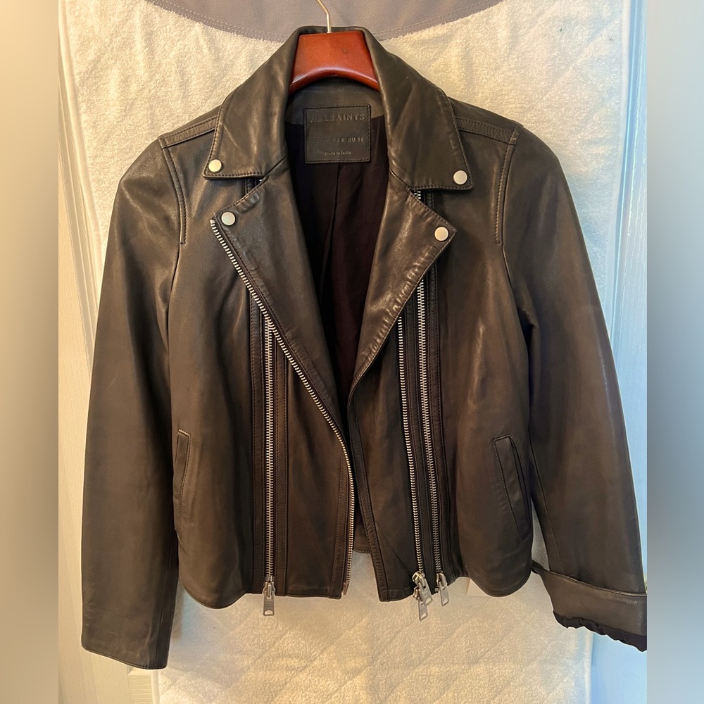 Allsaints Slim Fit Leather Biker Jacket